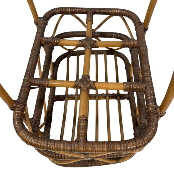Vintage Woven Bamboo Bent Handle Basket Rustic Boho Farmhouse Decor 18” - Picture 6 of 9